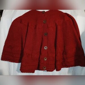 Elegant Red Button-Up Women's Shawl Poncho Sweater Handmade